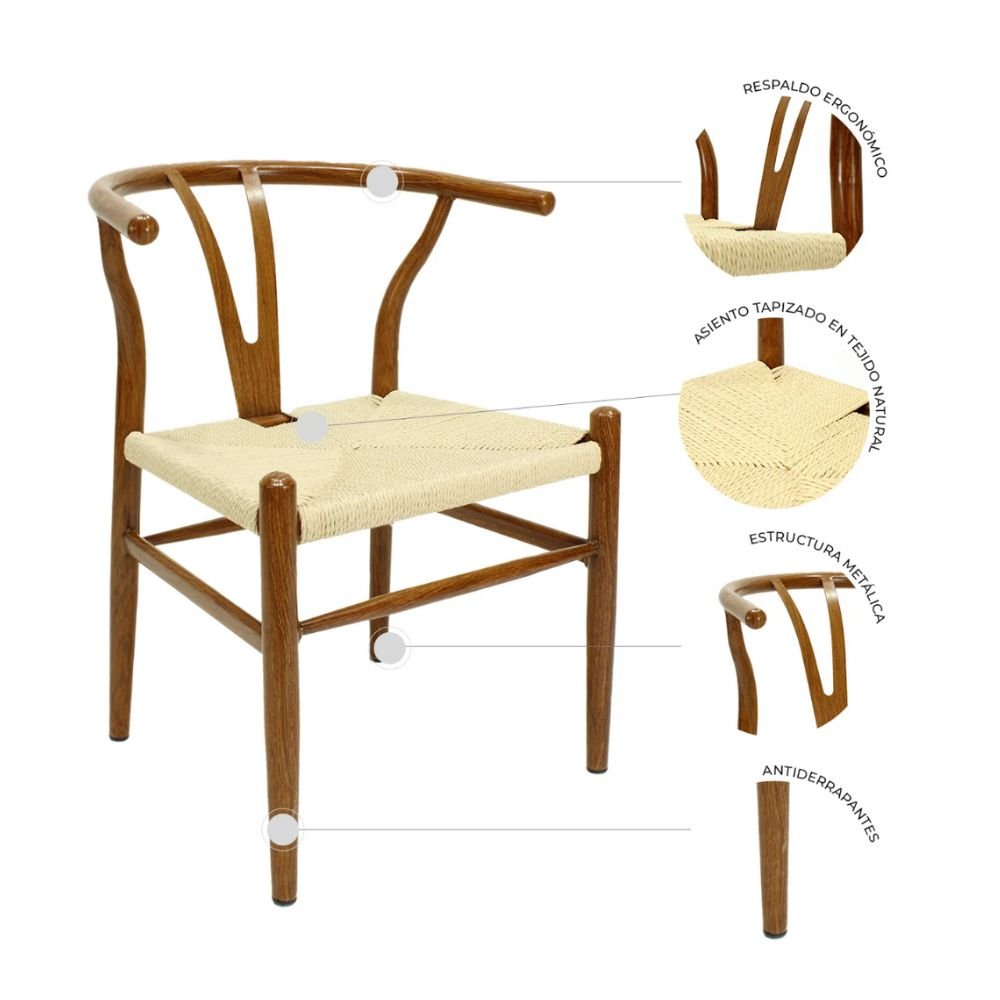 Silla comercial Kingstrong Micerino de metal con asiento en tejido de cuerda trenzada impermeable