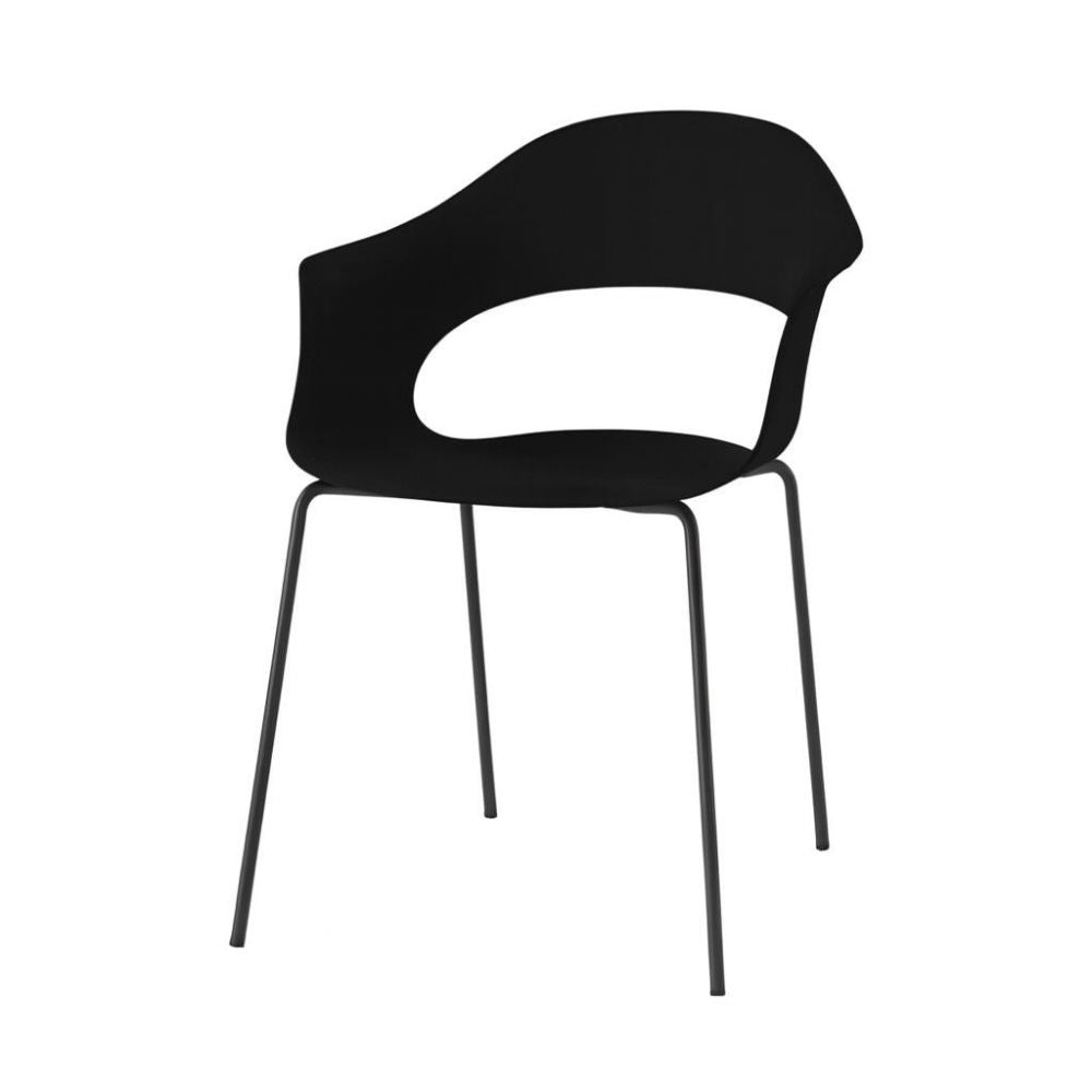 Silla comercial Labenze Lady B con scocca de tecnopolímero y estructura tubular de acero negro