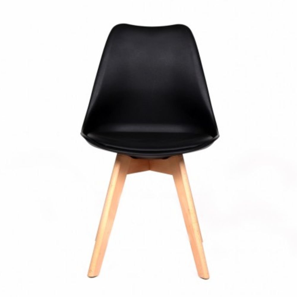 Silla Catarina con asiento tapizado en vinipiel, concha de polipropileno y patas de madera de haya