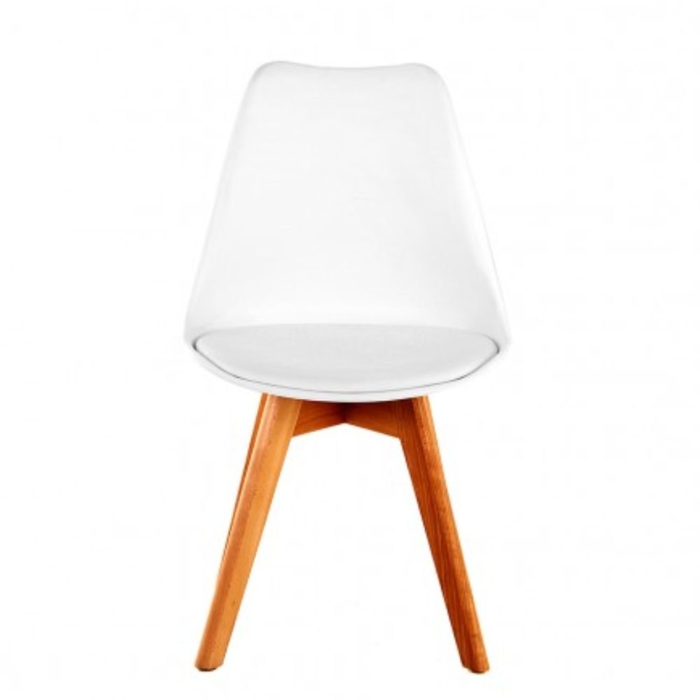 Silla Catarina con asiento tapizado en vinipiel, concha de polipropileno y patas de madera de haya