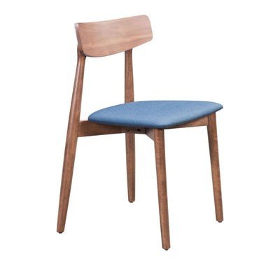 Silla comercial Zuo Newman azul con asiento tapizado y estructura de madera enchapada en nogal