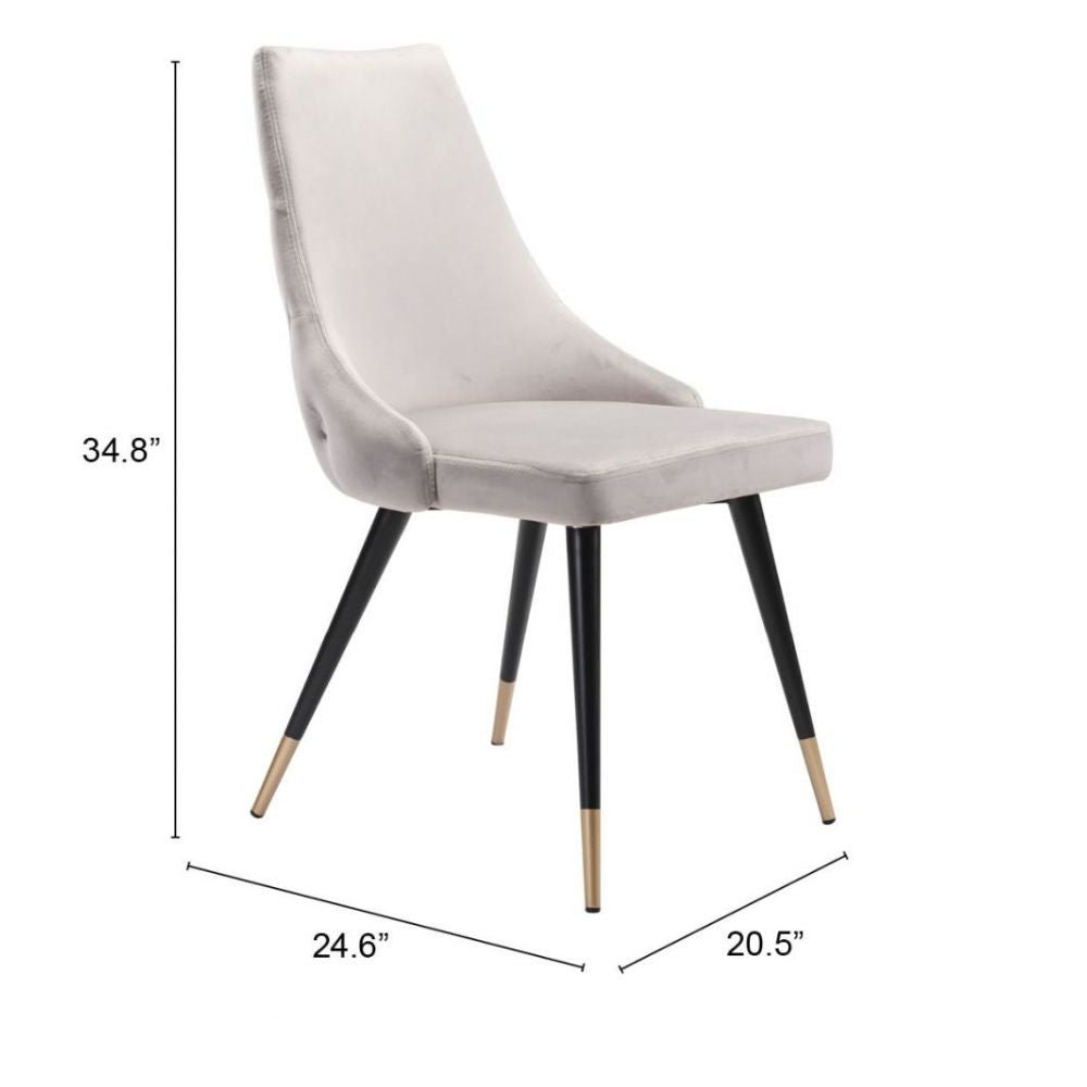 Silla comercial Zuo Piccolo tapizada en terciopelo gris con patas de acero y latón cepillado