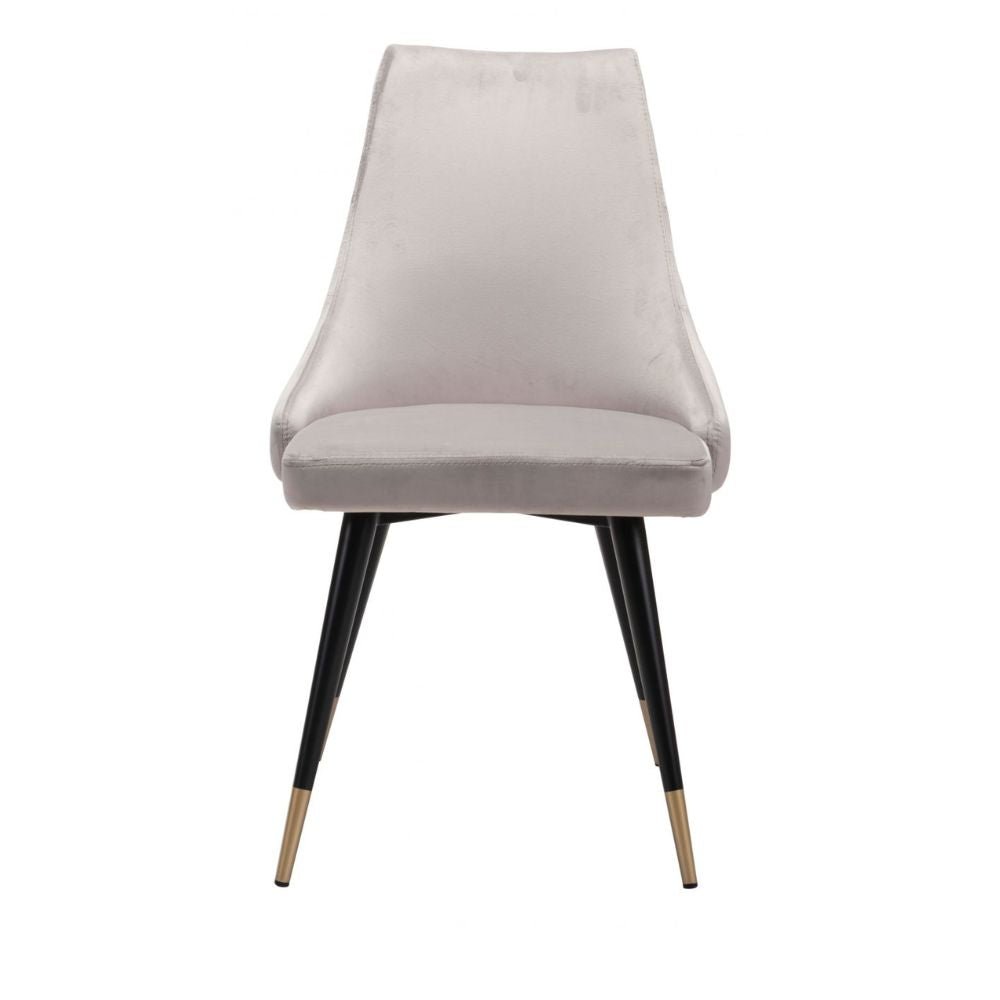 Silla comercial Zuo Piccolo tapizada en terciopelo gris con patas de acero y latón cepillado