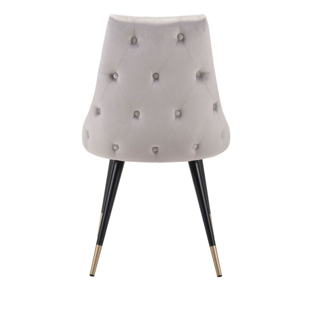 Silla comercial Zuo Piccolo tapizada en terciopelo gris con patas de acero y latón cepillado
