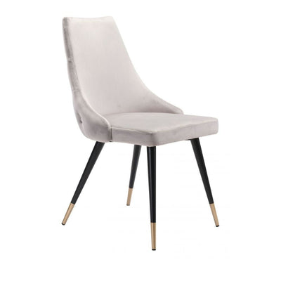 Silla comercial Zuo Piccolo tapizada en terciopelo gris con patas de acero y latón cepillado