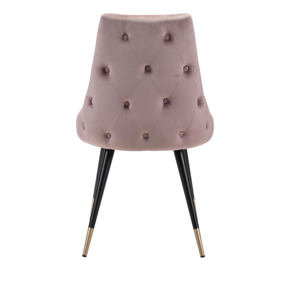Silla comercial Zuo Piccolo rosa tapizada en terciopelo con patas de acero y detalle en latón