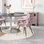 Silla comercial Zuo Piccolo rosa tapizada en terciopelo con patas de acero y detalle en latón