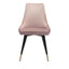 Silla comercial Zuo Piccolo rosa tapizada en terciopelo con patas de acero y detalle en latón