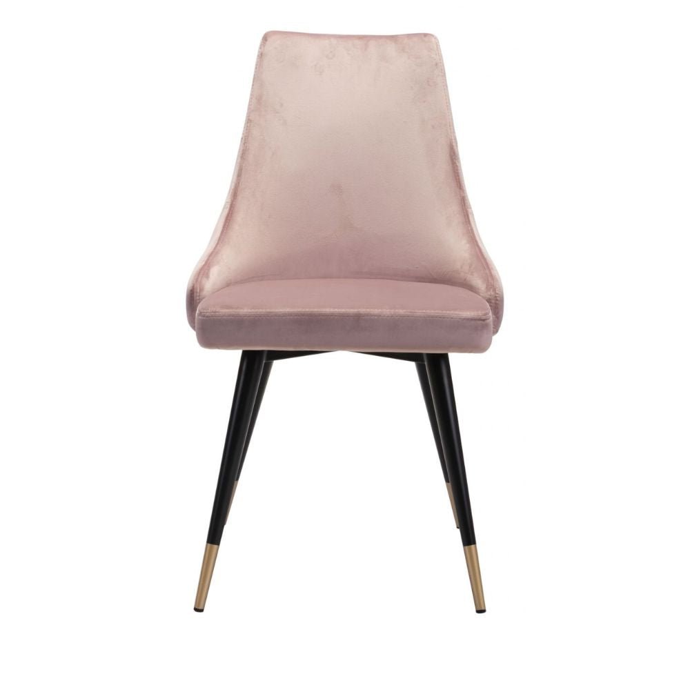 Silla comercial Zuo Piccolo rosa tapizada en terciopelo con patas de acero y detalle en latón