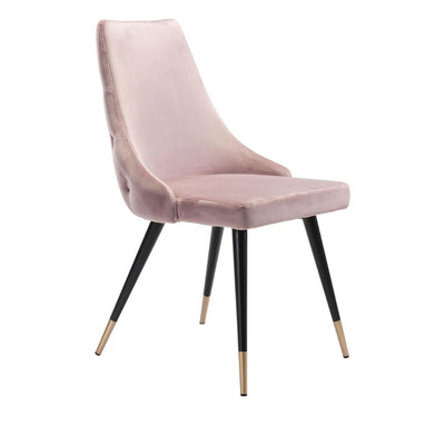 Silla comercial Zuo Piccolo rosa tapizada en terciopelo con patas de acero y detalle en latón