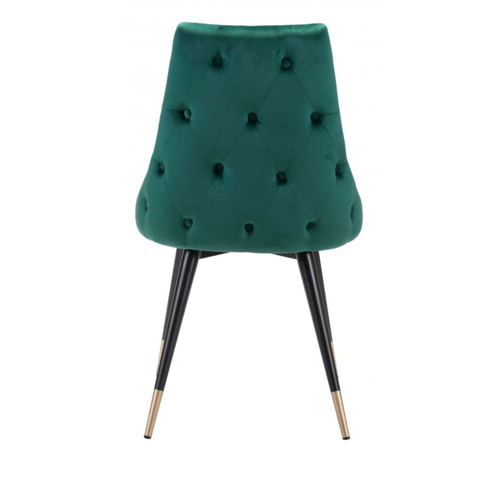Silla comercial Zuo Piccolo verde tapizada en terciopelo con patas de acero terminadas en latón cepillado