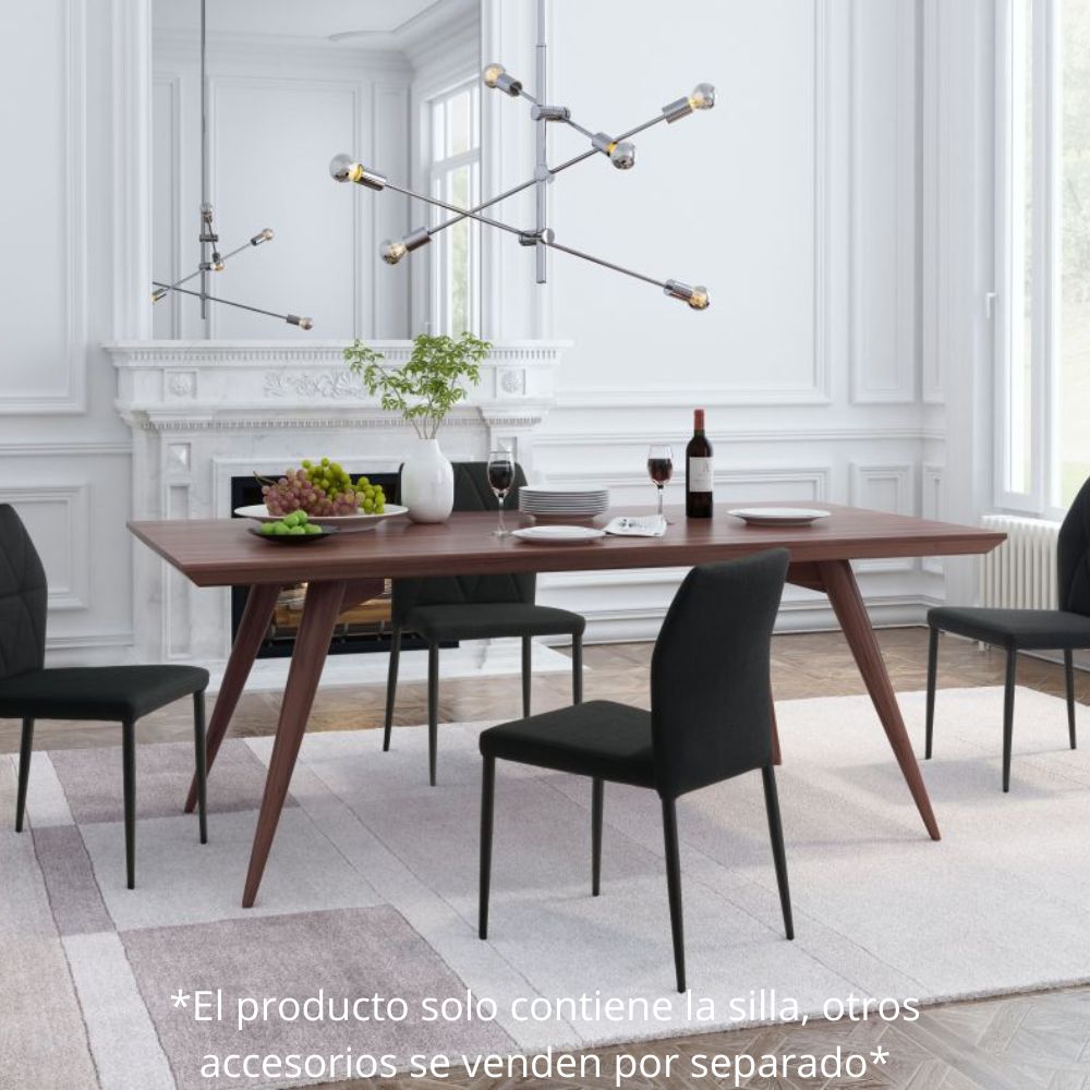 Silla comercial Zuo Revolution negra tapizada en tela tipo lino con costuras geométricas