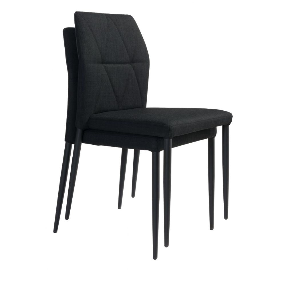 Silla comercial Zuo Revolution negra tapizada en tela tipo lino con costuras geométricas