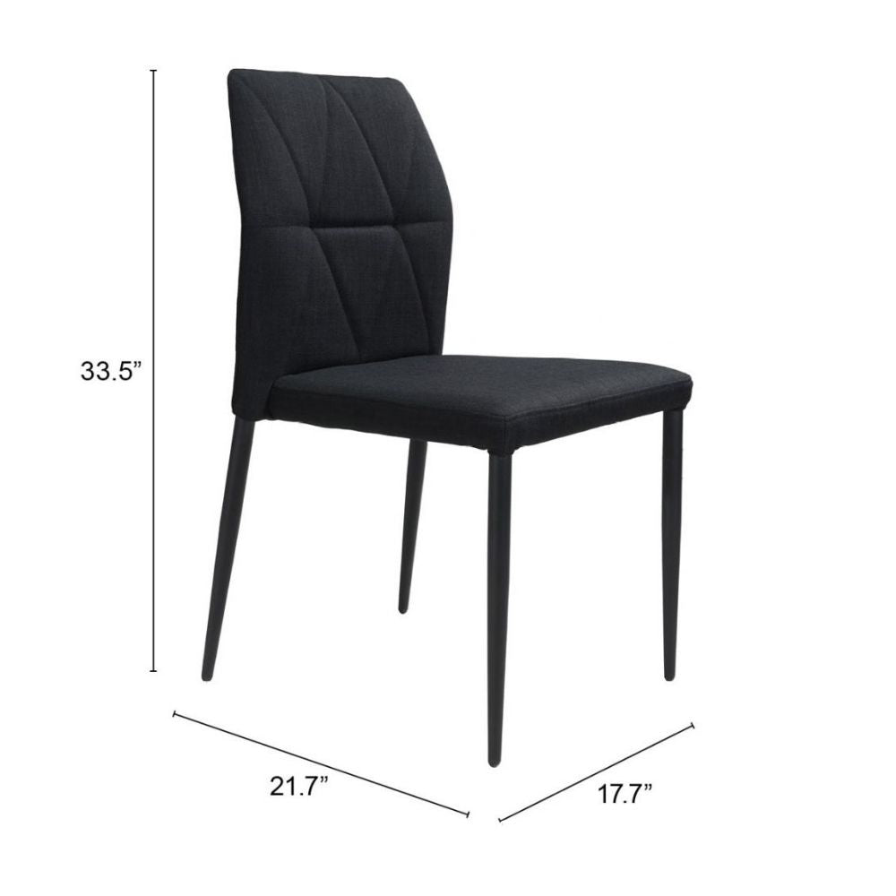 Silla comercial Zuo Revolution negra tapizada en tela tipo lino con costuras geométricas