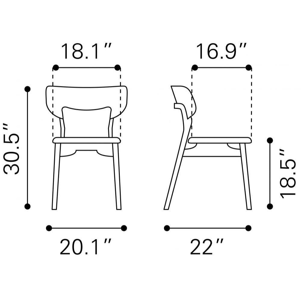 Silla comercial Zuo Russell con asiento tapizado en gris y estructura de madera
