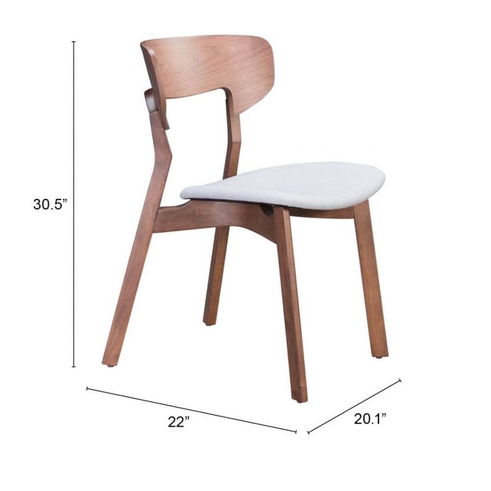 Silla comercial Zuo Russell con asiento tapizado en gris y estructura de madera