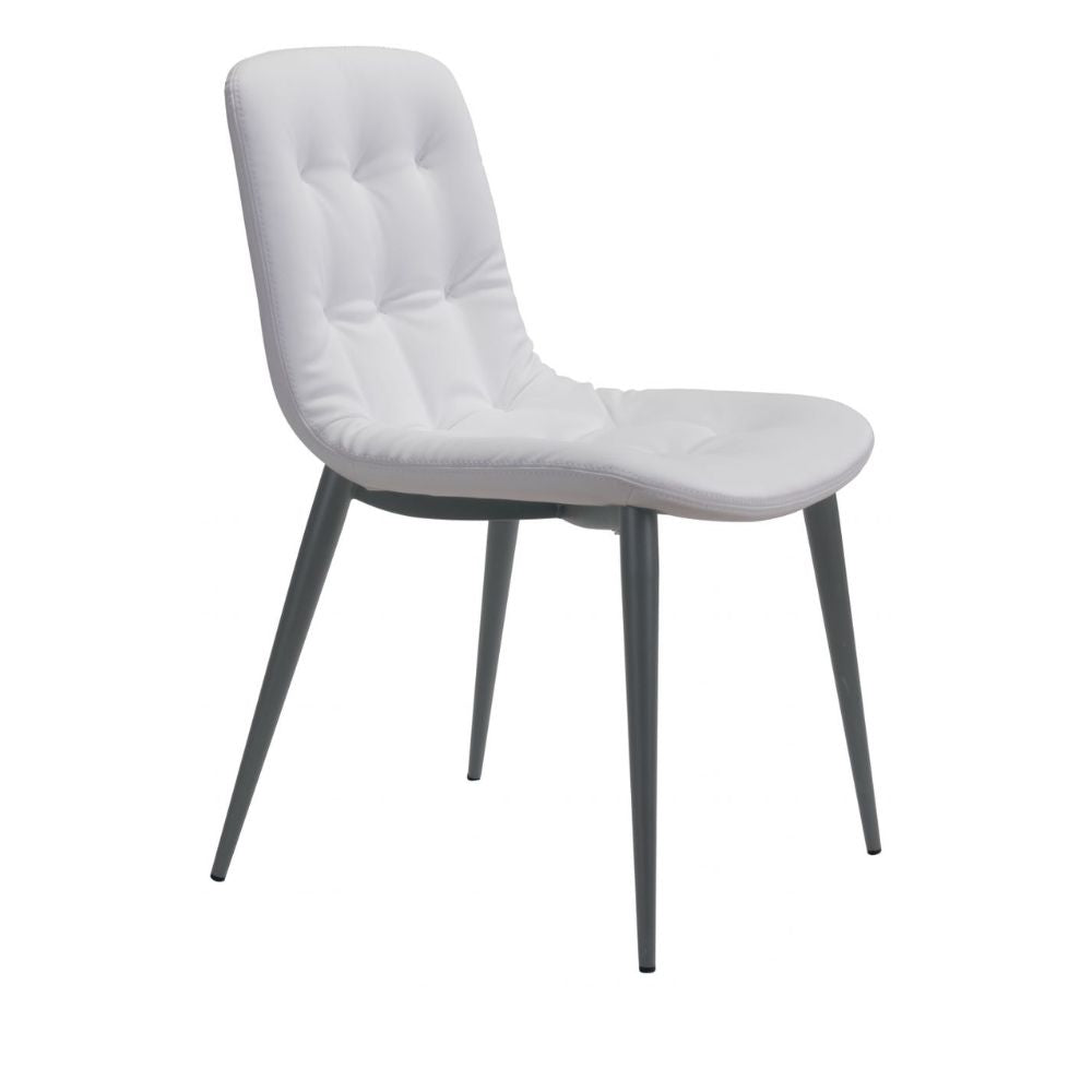 Silla comercial Zuo Tangiers blanca con asiento capitoné en piel sintética y patas tipo lápiz
