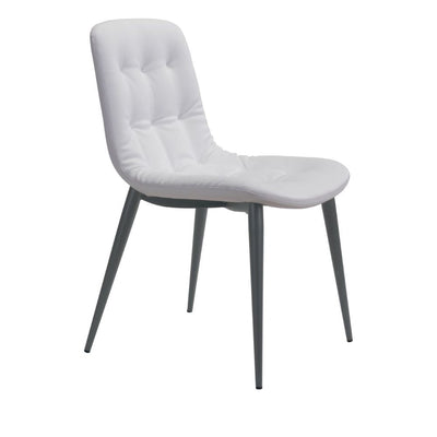 Silla comercial Zuo Tangiers blanca con asiento capitoné en piel sintética y patas tipo lápiz