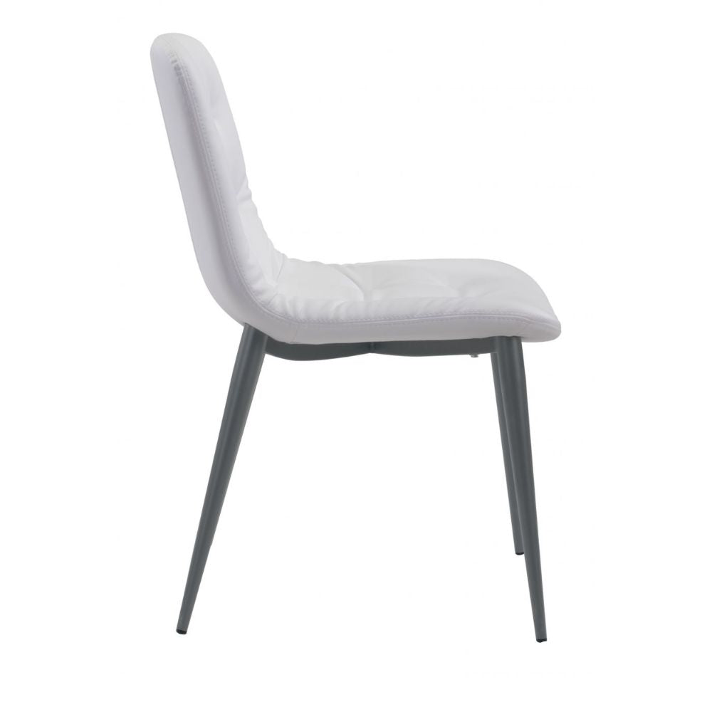 Silla comercial Zuo Tangiers blanca con asiento capitoné en piel sintética y patas tipo lápiz