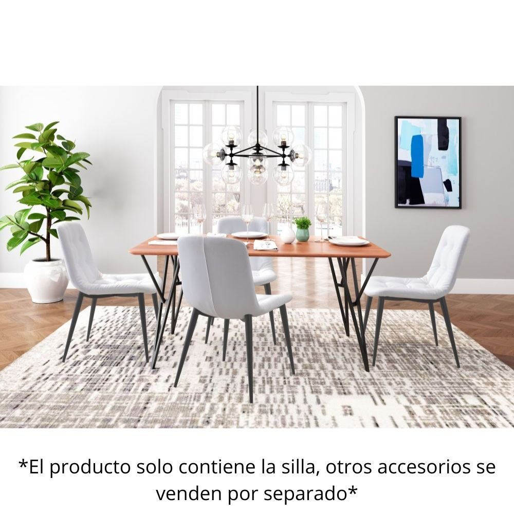Silla comercial Zuo Tangiers blanca con asiento capitoné en piel sintética y patas tipo lápiz