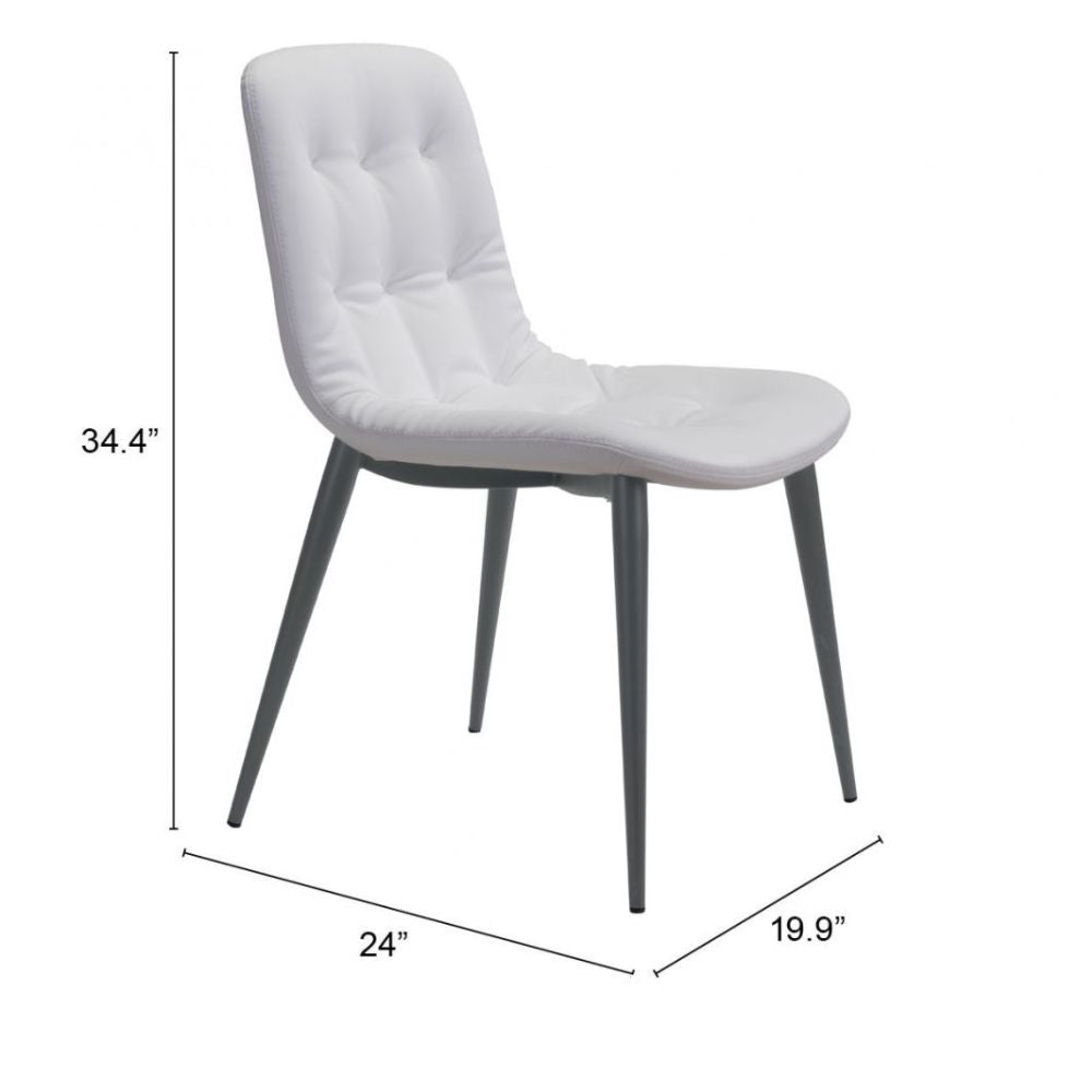 Silla comercial Zuo Tangiers blanca con asiento capitoné en piel sintética y patas tipo lápiz