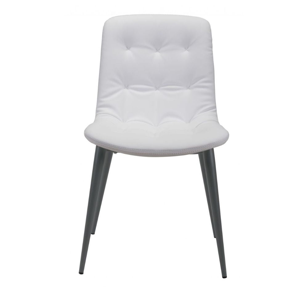 Silla comercial Zuo Tangiers blanca con asiento capitoné en piel sintética y patas tipo lápiz