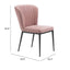 Silla comercial Zuo Tolivere rosa tapizada en terciopelo con patas de acero estilo art déco