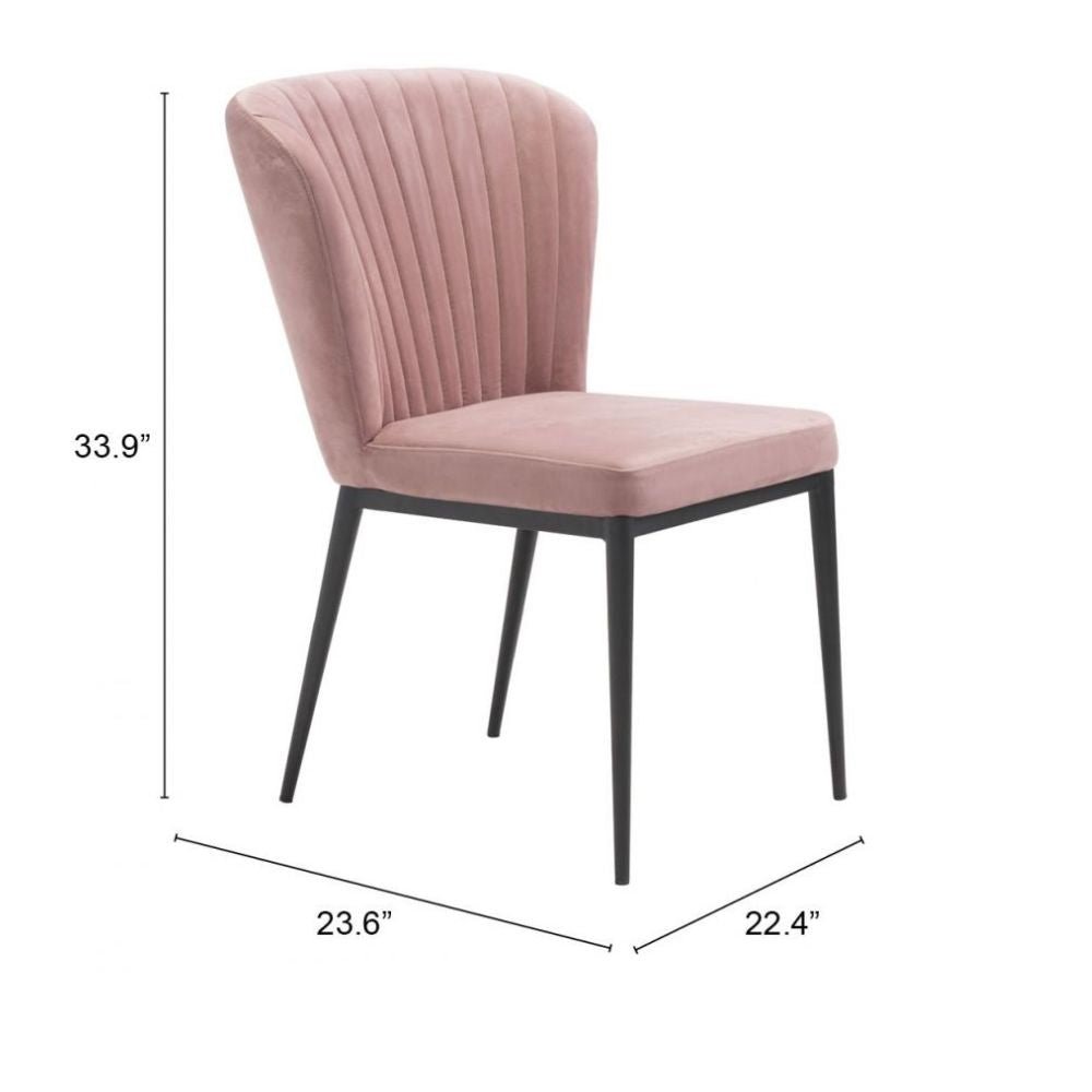 Silla comercial Zuo Tolivere rosa tapizada en terciopelo con patas de acero estilo art déco