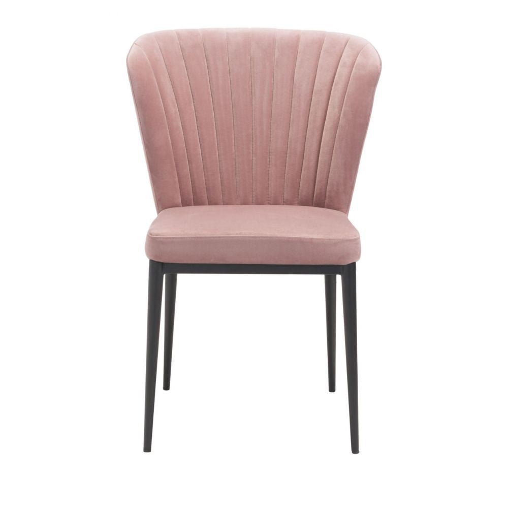 Silla comercial Zuo Tolivere rosa tapizada en terciopelo con patas de acero estilo art déco