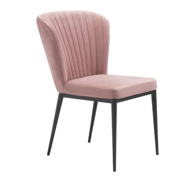 Silla comercial Zuo Tolivere rosa tapizada en terciopelo con patas de acero estilo art déco