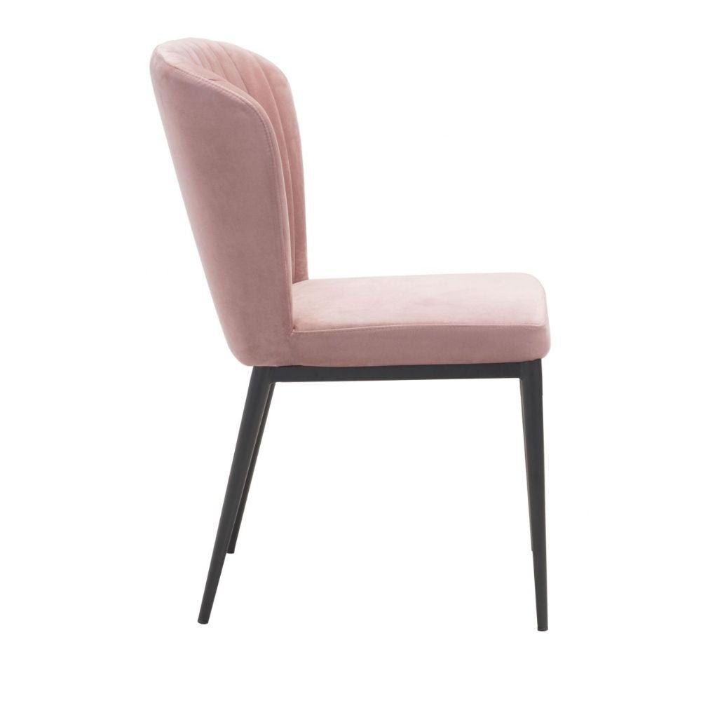 Silla comercial Zuo Tolivere rosa tapizada en terciopelo con patas de acero estilo art déco