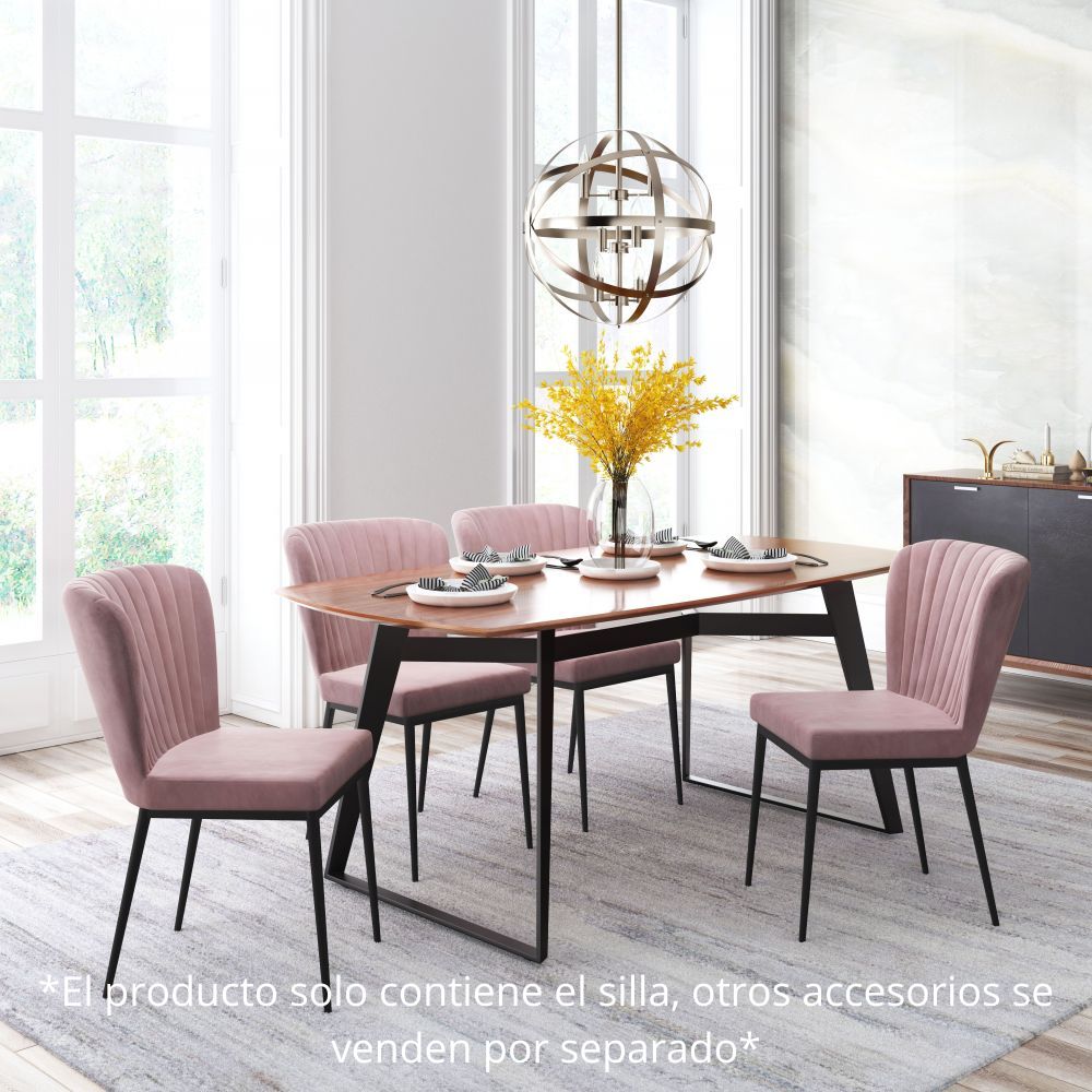 Silla comercial Zuo Tolivere rosa tapizada en terciopelo con patas de acero estilo art déco