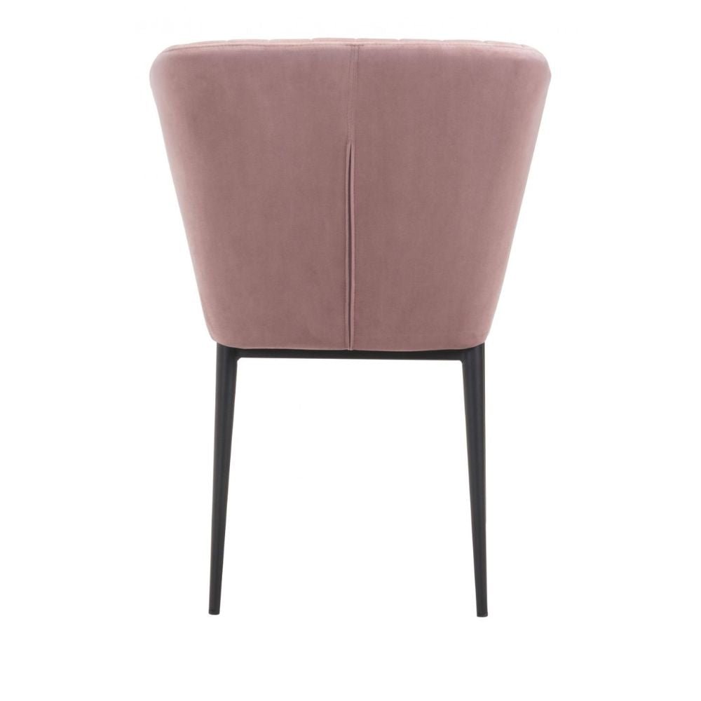 Silla comercial Zuo Tolivere rosa tapizada en terciopelo con patas de acero estilo art déco