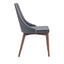 Silla comercial Zuo Moor gris tapizada en polipiel con respaldo de ala y base de madera acabado nogal