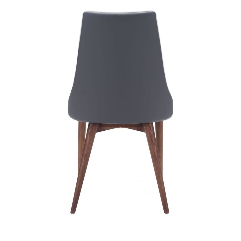 Silla comercial Zuo Moor gris tapizada en polipiel con respaldo de ala y base de madera acabado nogal