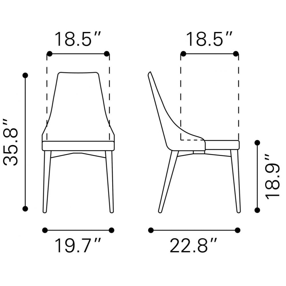 Silla comercial Zuo Moor gris tapizada en polipiel con respaldo de ala y base de madera acabado nogal