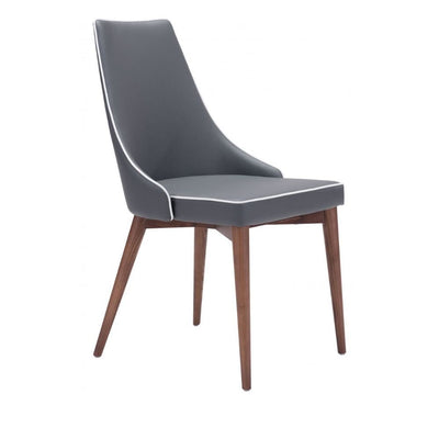Silla comercial Zuo Moor gris tapizada en polipiel con respaldo de ala y base de madera acabado nogal