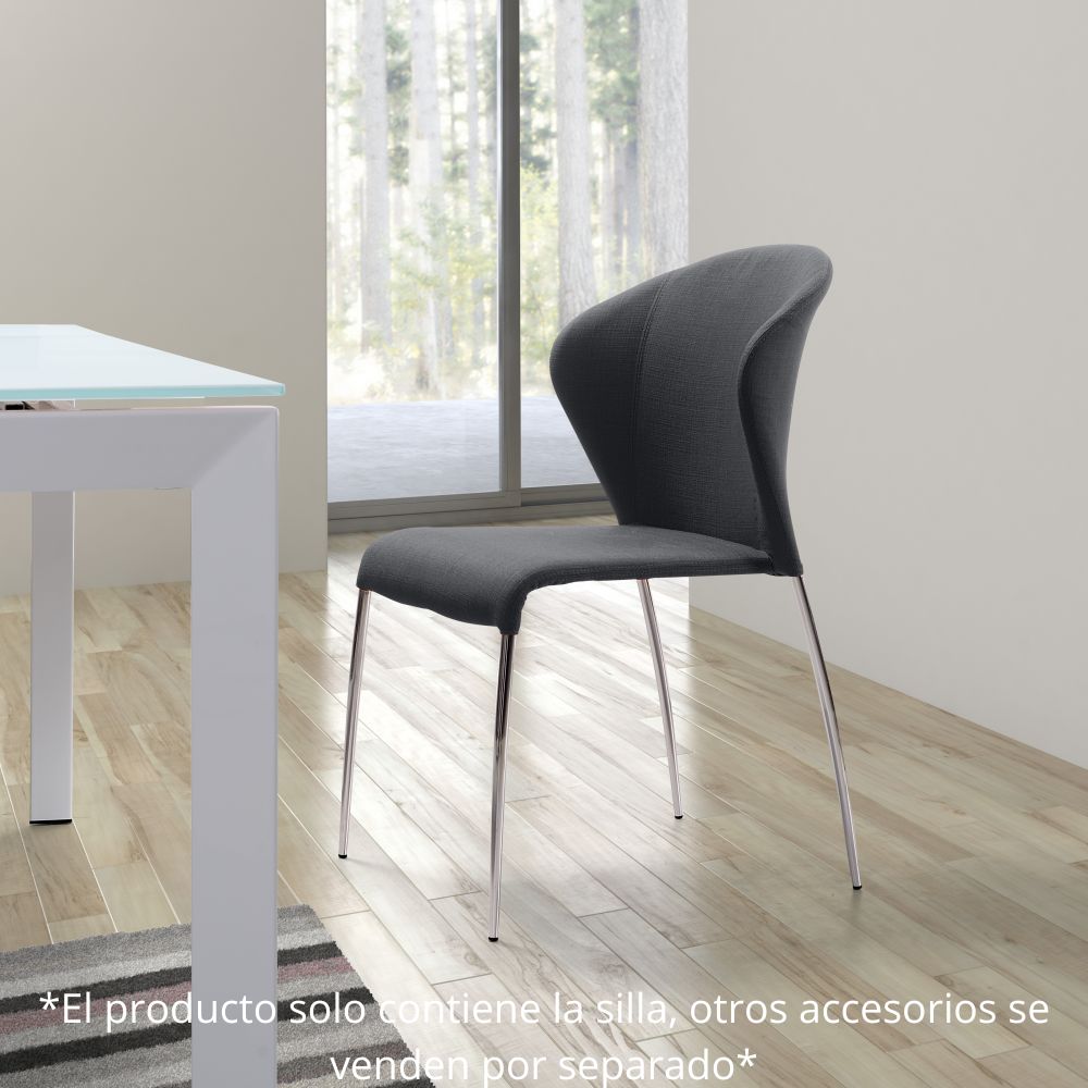Silla comercial Zuo Oulu gris tapizada en tejido de poliéster con estructura de acero cromado