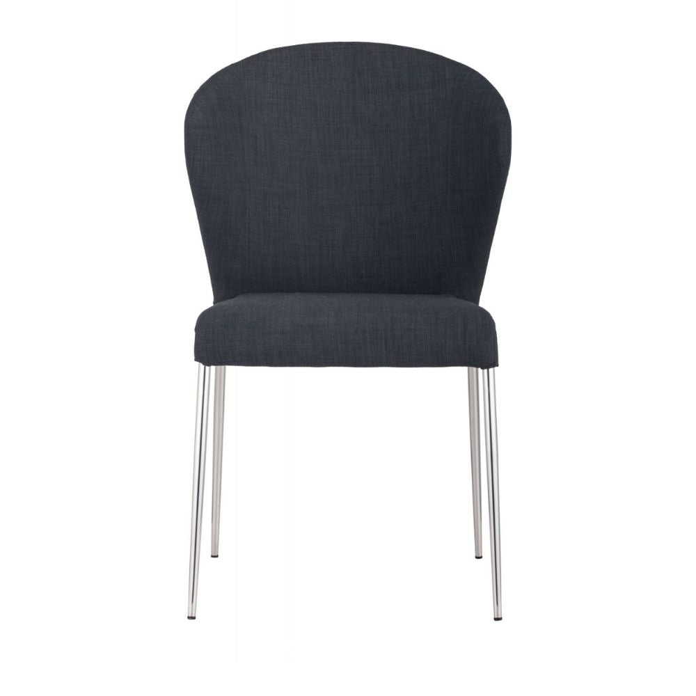 Silla comercial Zuo Oulu gris tapizada en tejido de poliéster con estructura de acero cromado
