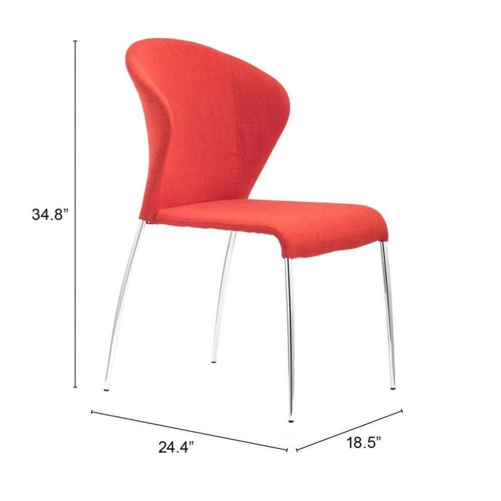 Silla comercial Zuo Oulu naranja tapizada en tela con estructura de acero cromado