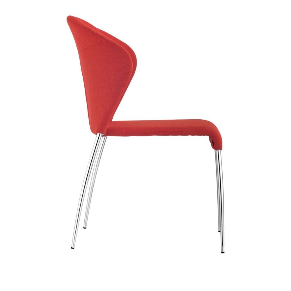 Silla comercial Zuo Oulu naranja tapizada en tela con estructura de acero cromado