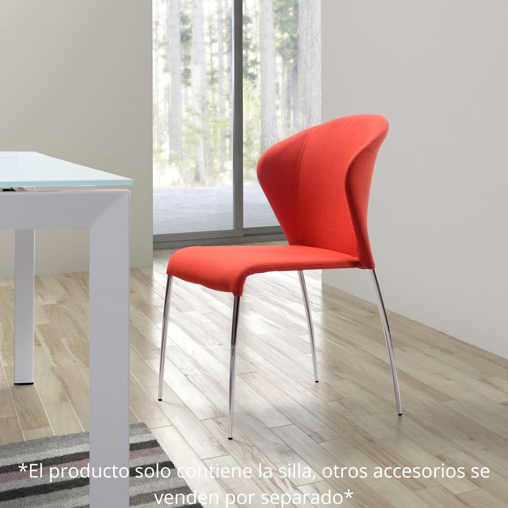Silla comercial Zuo Oulu naranja tapizada en tela con estructura de acero cromado