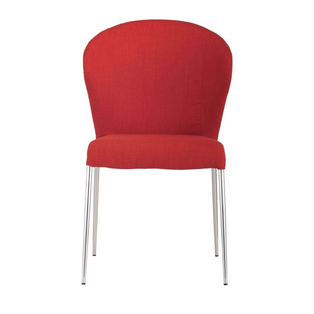 Silla comercial Zuo Oulu naranja tapizada en tela con estructura de acero cromado