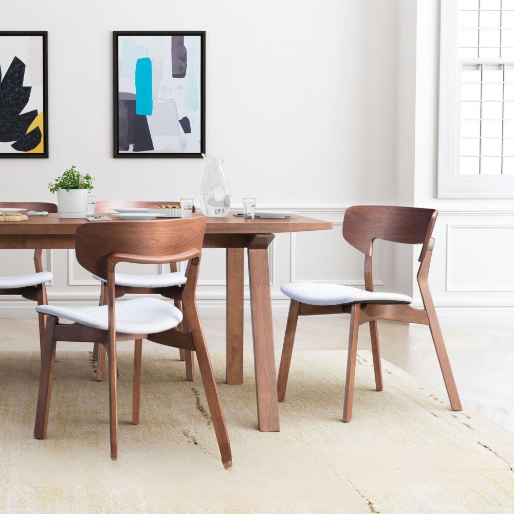 Silla comercial Zuo Russell con asiento tapizado en gris y estructura de madera