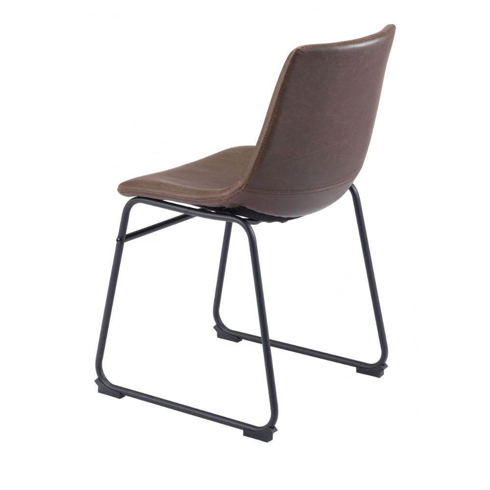 Silla comercial Zuo Vintage Espresso tapizada en marrón con base metálica negra mate