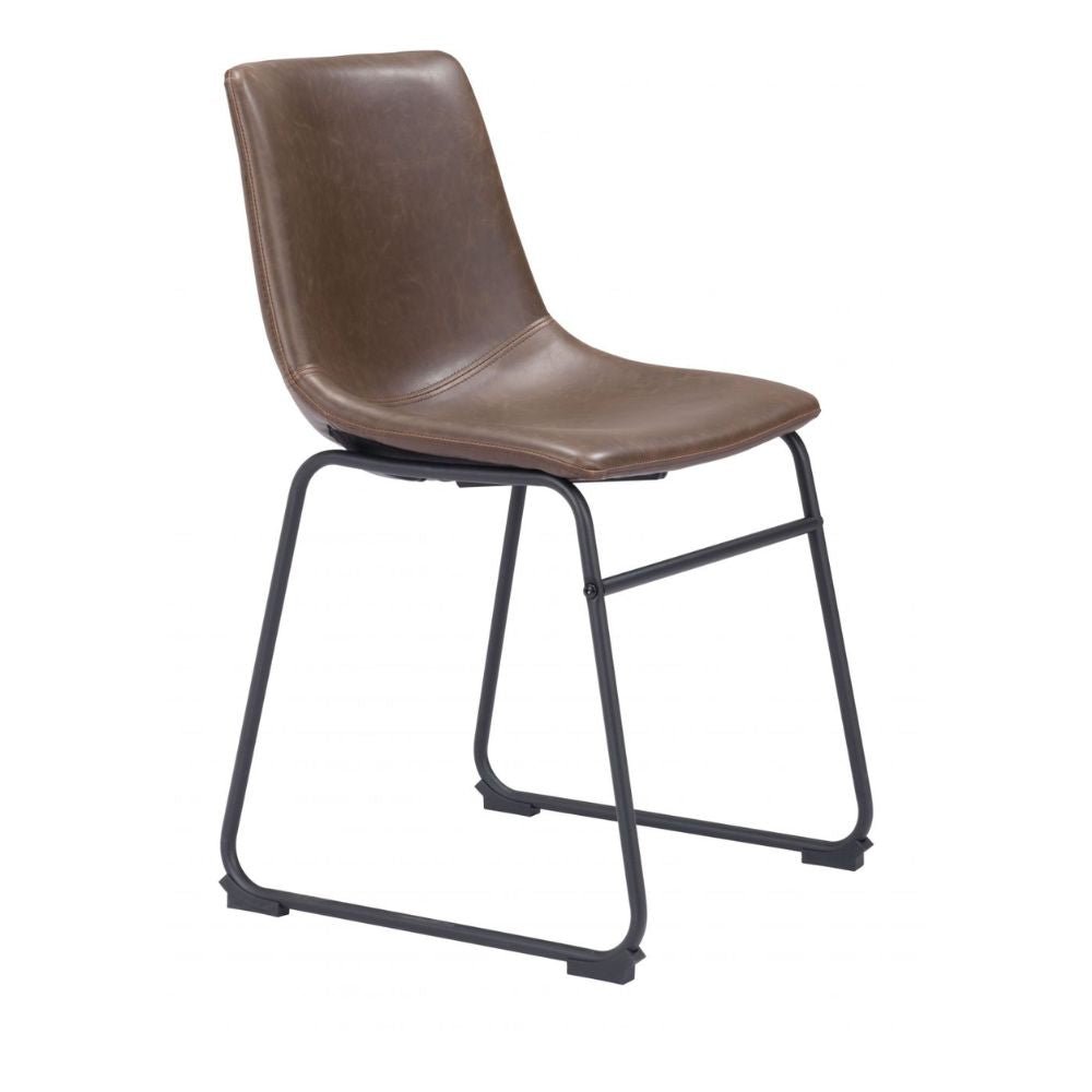 Silla comercial Zuo Vintage Espresso tapizada en marrón con base metálica negra mate