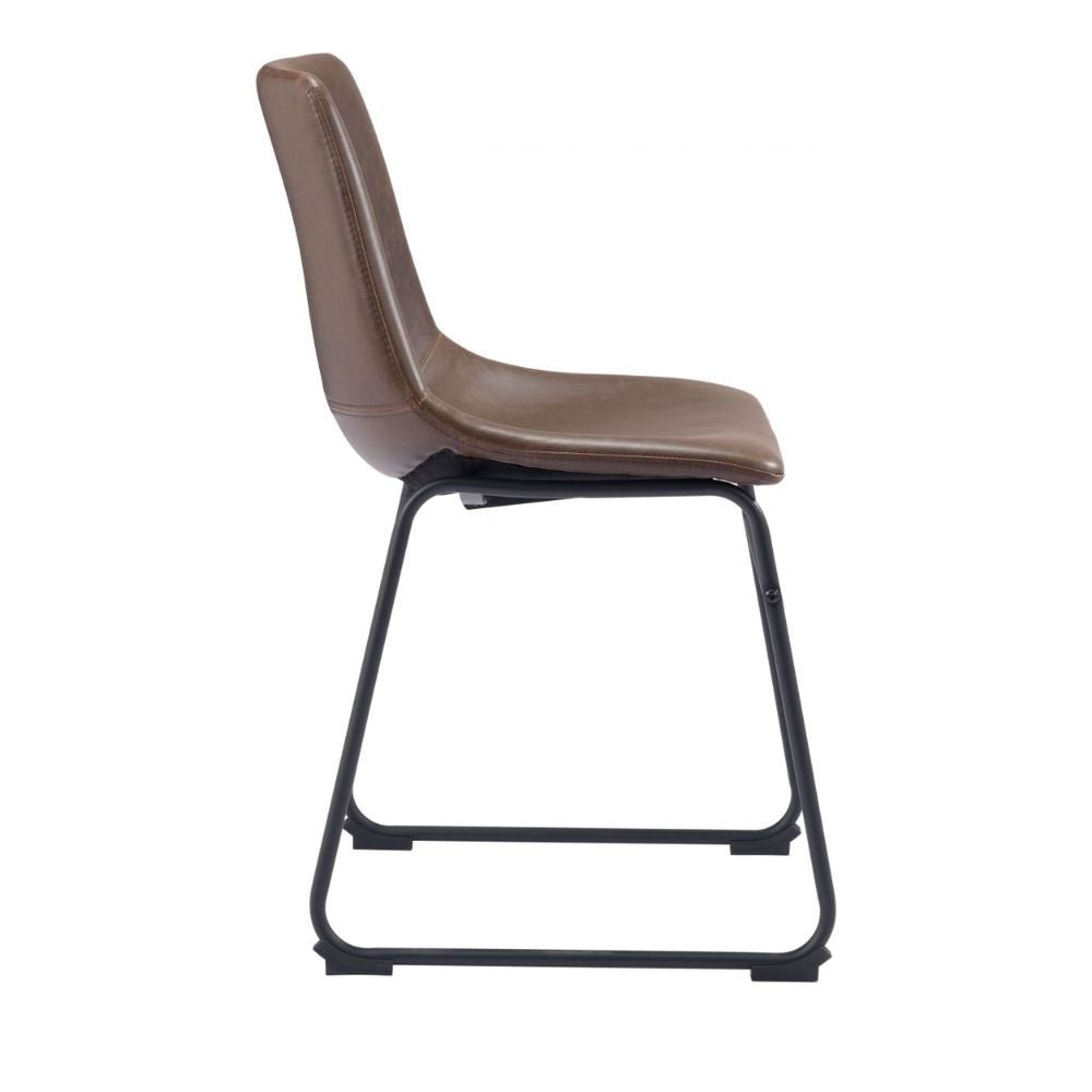 Silla comercial Zuo Vintage Espresso tapizada en marrón con base metálica negra mate