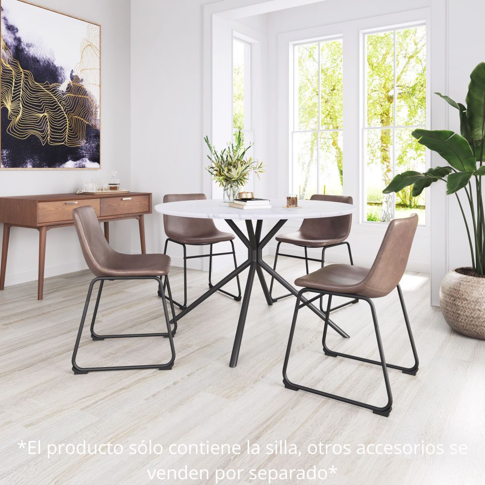 Silla comercial Zuo Vintage Espresso tapizada en marrón con base metálica negra mate