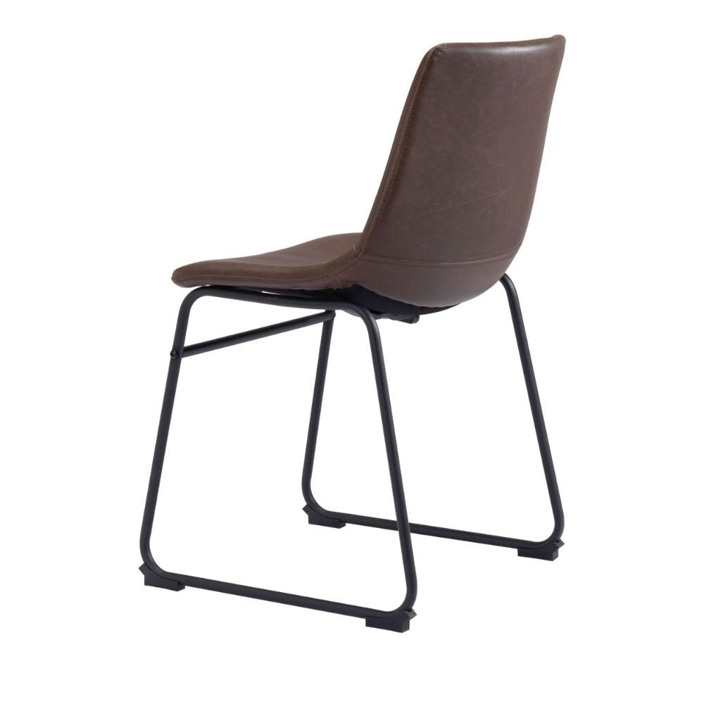 Silla comercial Zuo Vintage Espresso tapizada en marrón con base metálica negra mate