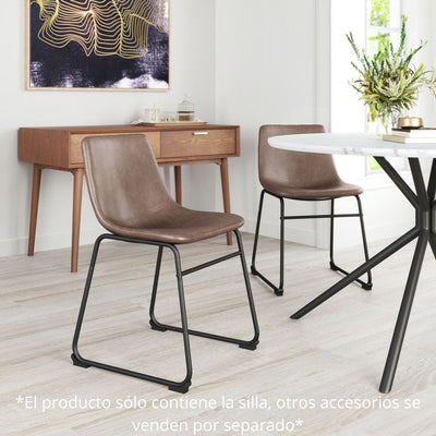 Silla comercial Zuo Vintage Espresso tapizada en marrón con base metálica negra mate